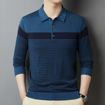 Striped Contrast Long Sleeve Polo // Blue (S)