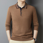 Plaid Collar Long Sleeve Polo // Camel (XS)