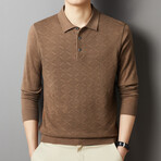 Diamond Jacquard Knit Long Sleeve Polo // Camel (XS)