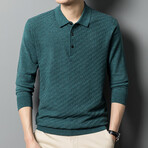Basketweave Knit Long Sleeve Polo // Green (S)
