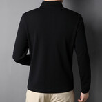 Long Sleeve Polo Shirt Collar Detail // Black (XS)