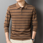 Long Sleeve Striped Polo // Camel (S)