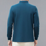 Long Sleeve Polo Shirt Collar Detail // Blue (XS)