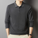 Diamond Textured Long Sleeve Polo // Gray (M)