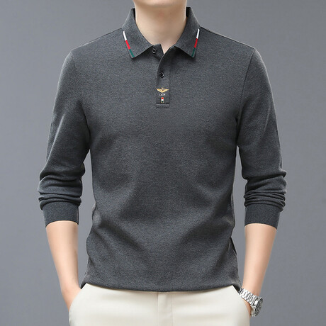 Long Sleeve Polo Shirt Collar Detail // Gray (XS)