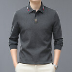 Long Sleeve Polo Shirt Collar Detail // Gray (XS)