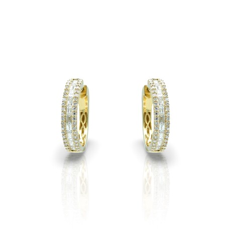 18K Yellow Gold Diamond Hoop Earrings // New