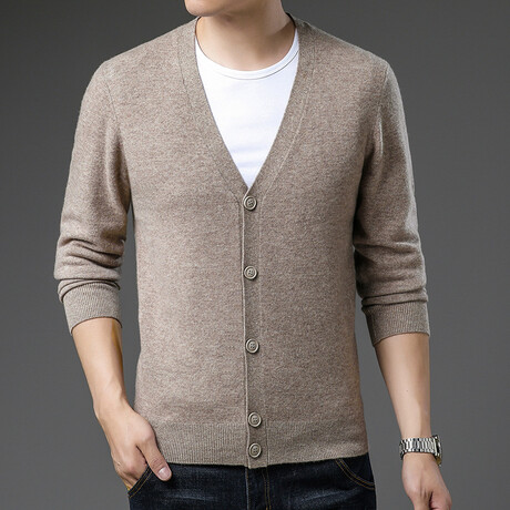 V-Neck Cardigan // Khaki (XS)