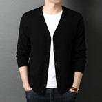V-Neck Black Buttons Cardigan // Black (S)