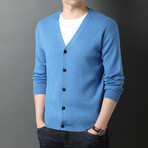 V-Neck Black Buttons Cardigan // Blue (S)