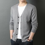 V-Neck Black Buttons Cardigan // Gray (S)