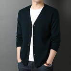 V-Neck Black Buttons Cardigan // Dark Green (XS)