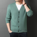 V-Neck Black Buttons Cardigan // Green (XS)