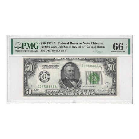 1928 A $ 50 Federal Reserve G Chicago Gdgs  PMG 66 EPQ # 866