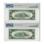 1934 A $ 10 Federal Reserve H St Louis 2 consecutive # 221 and 222 Fancy Serial Number