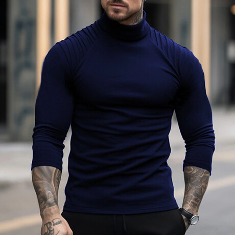 Ruched Raglan Mock Neck // Navy Blue (M)