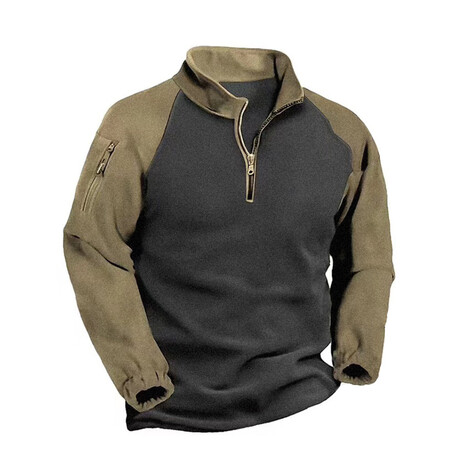 Ranglan Flanneled Quarter Zip Sweatshirt // Dark Gray+Green (XS)