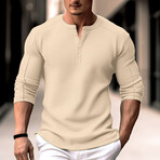 Waffle Knit Henley// Beige (M)