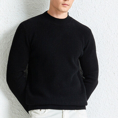 Rib Knit Mock Neck Sweater // Black (XS)