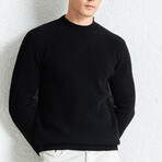 Rib Knit Mock Neck Sweater // Black (L)
