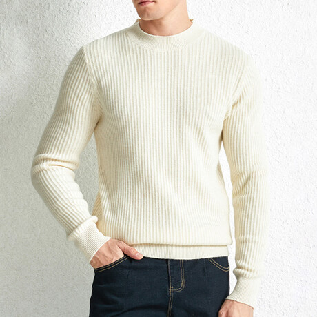 Rib Knit Mock Neck Sweater // White (XS)