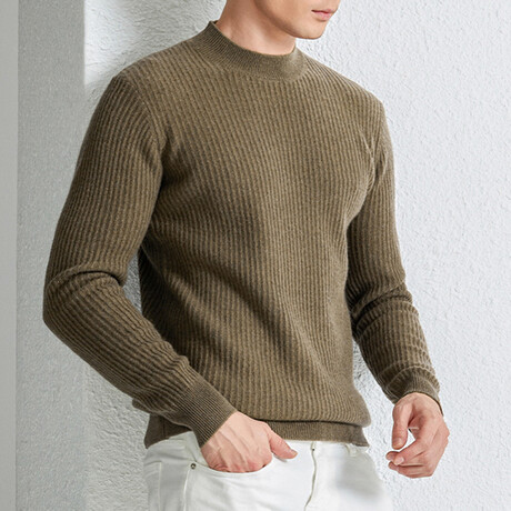 Rib Knit Mock Neck Sweater // Brown (XS)