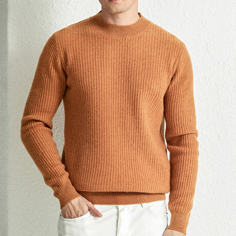 Rib Knit Mock Neck Sweater // Orange (XS)