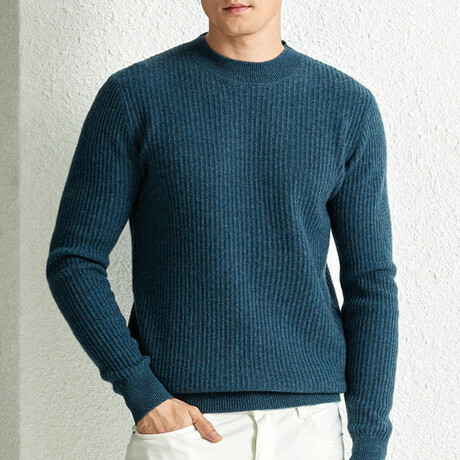 Rib Knit Mock Neck Sweater // Blue (XS)