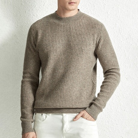 Rib Knit Mock Neck Sweater // Camel (XS)