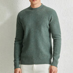 Rib Knit Mock Neck Sweater // Green (XL)