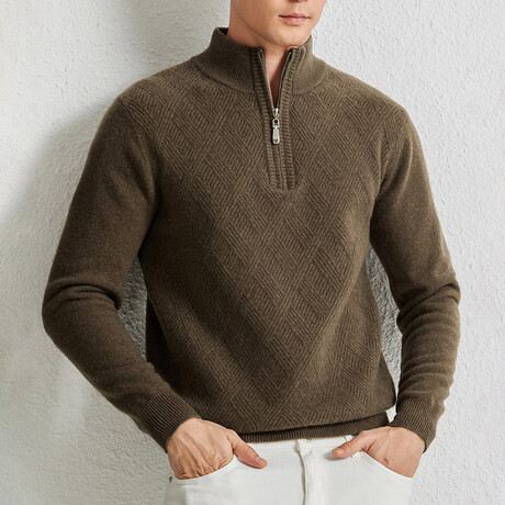 Quarter Zip Knit Sweater // Brown (XS)