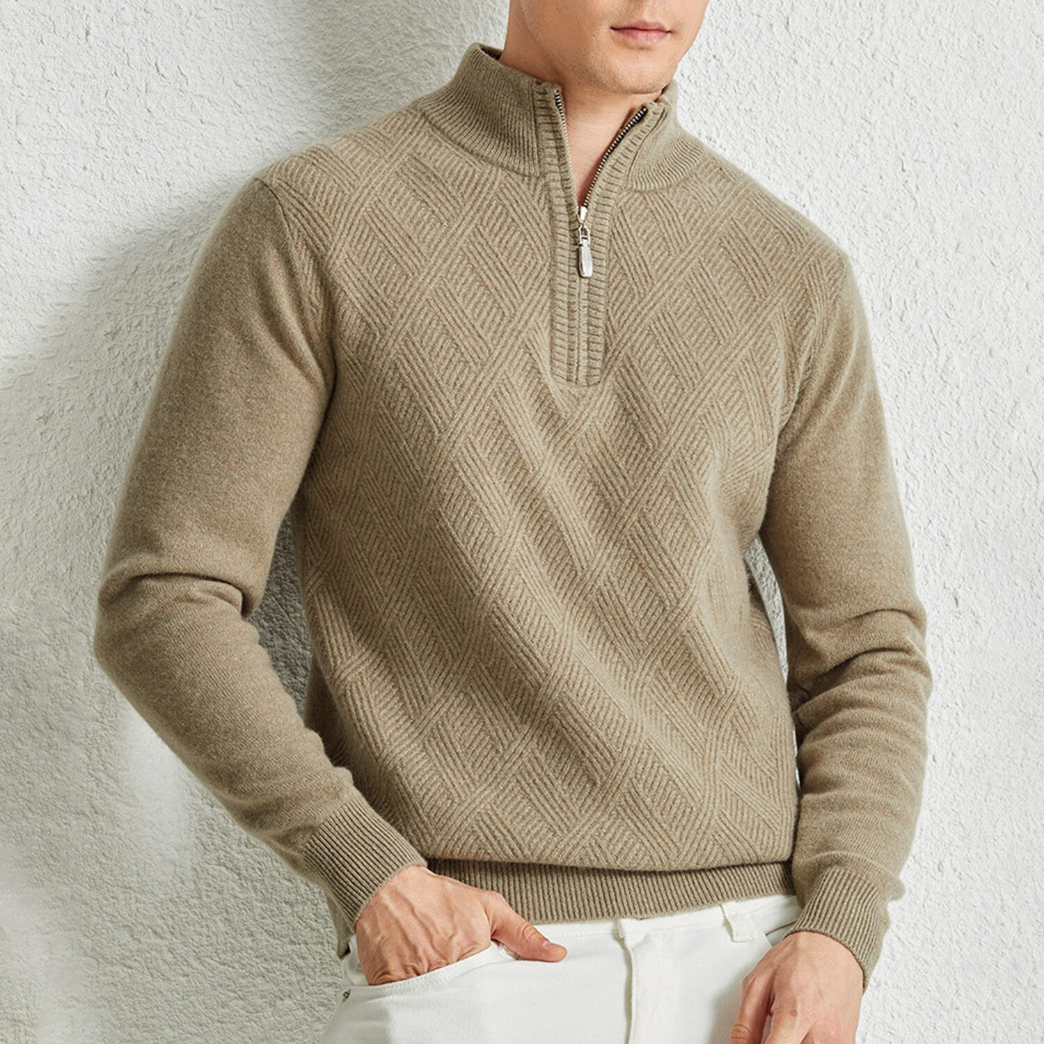 Quarter Zip Knit Sweater // Light Green