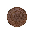 1837 Hard Times Token - Half Cent Token HT-73 Copper NGC MS62BN // Deluxe Collector's Pouch