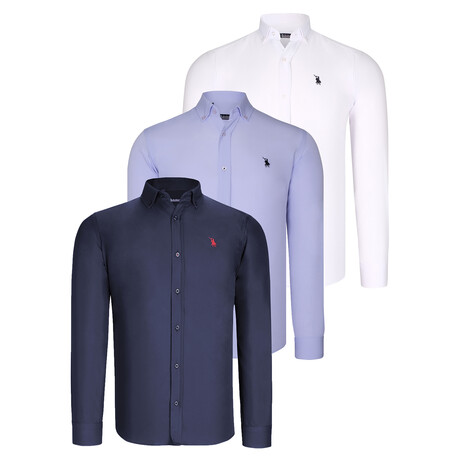 Set Of 3 Button Up Shirts // White + Light Blue + Navy (S)