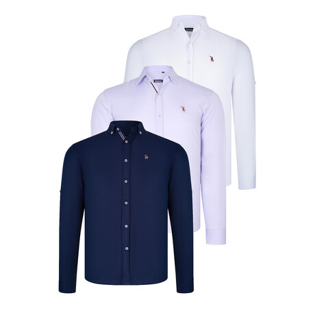 Set of 3 Button Up Shirts // White + Lilac + Navy (S)