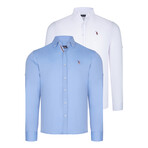 Set Of 2 Button Up Shirts // White + Light Blue (S)