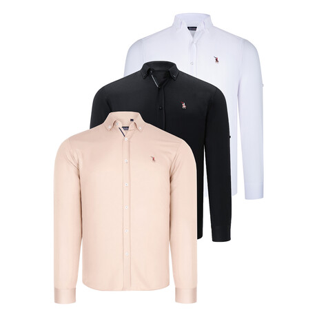 Set of 3 Button Up Shirts // White + Black + Beige (S)