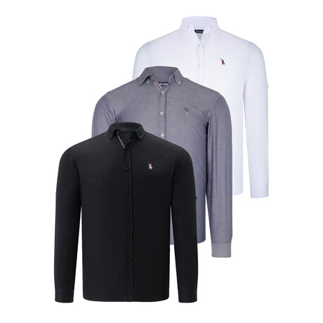 Set of 3 Button Up Shirts // White + Jean Blue + Black (S)