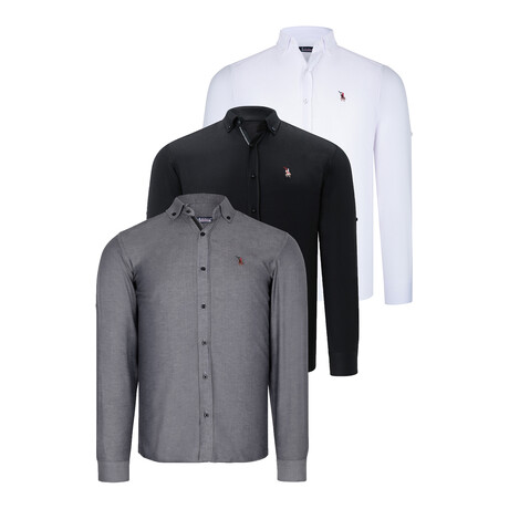 Set of 3 Button Up Shirts // White + Black + Smoke (S)