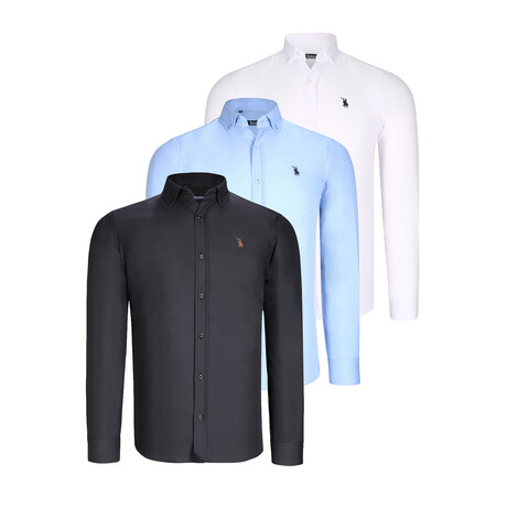 Set Of 3 Button Up Shirts // White + Light Blue + Black (S)