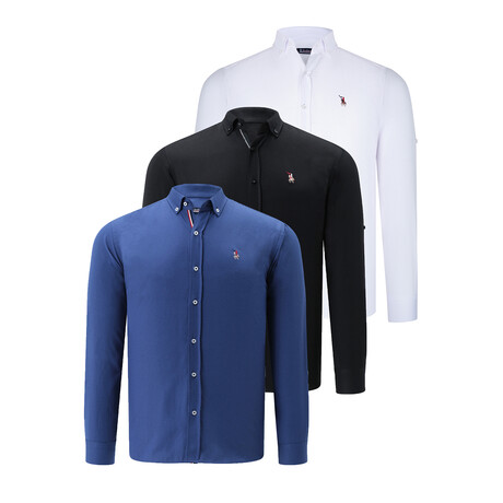 Set of 3 Button Up Shirts // White + Black + Indigo (S)