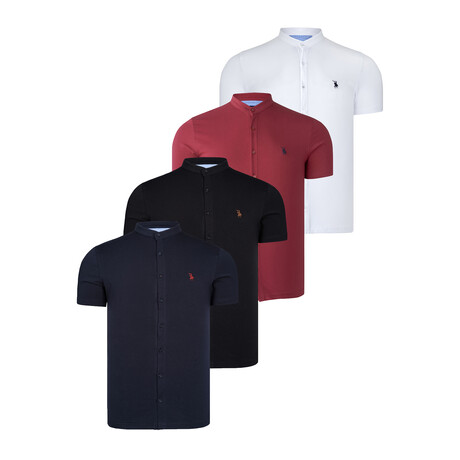 Set Of 4 Short Sleeve Button Up Shirts // White + Burgundy + Black + Navy (S)