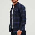 Plaid Button Front Shirt Jacket // Black + Blue (S)