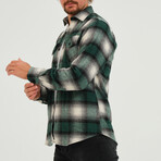 Plaid Button Front Shirt Jacket // Black + Green (S)