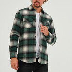 Plaid Button Front Shirt Jacket // Black + Green (S)