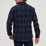 Plaid Button Front Shirt Jacket // Black + Blue (S)