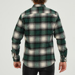 Plaid Button Front Shirt Jacket // Black + Green (S)
