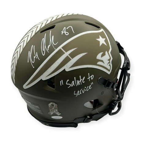 Rob Gronkowski // New England Patriots // Autographed Salute To Service Helmet + Inscription