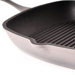 Neo 2Pc Cast Iron Grill Set: Grill Pan & Bacon/Steak Press,  Oyster