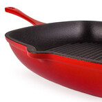 Neo 2Pc Cast Iron Grill Set: Grill Pan & Bacon/Steak Press // Red